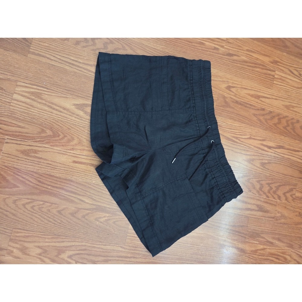 Athleta‎ Cabo Linen 4" Shorts Black Elastic Waist Drawstring Size 16